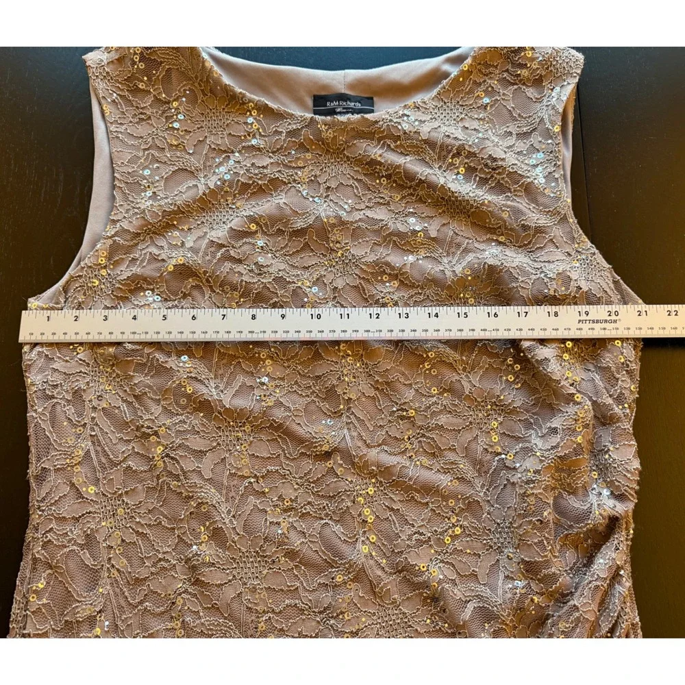 RM Richards Sequin Lace Cocktail Dress Women 22W Mocha Plus-Size Wedding Evening - Picture 7 of 11